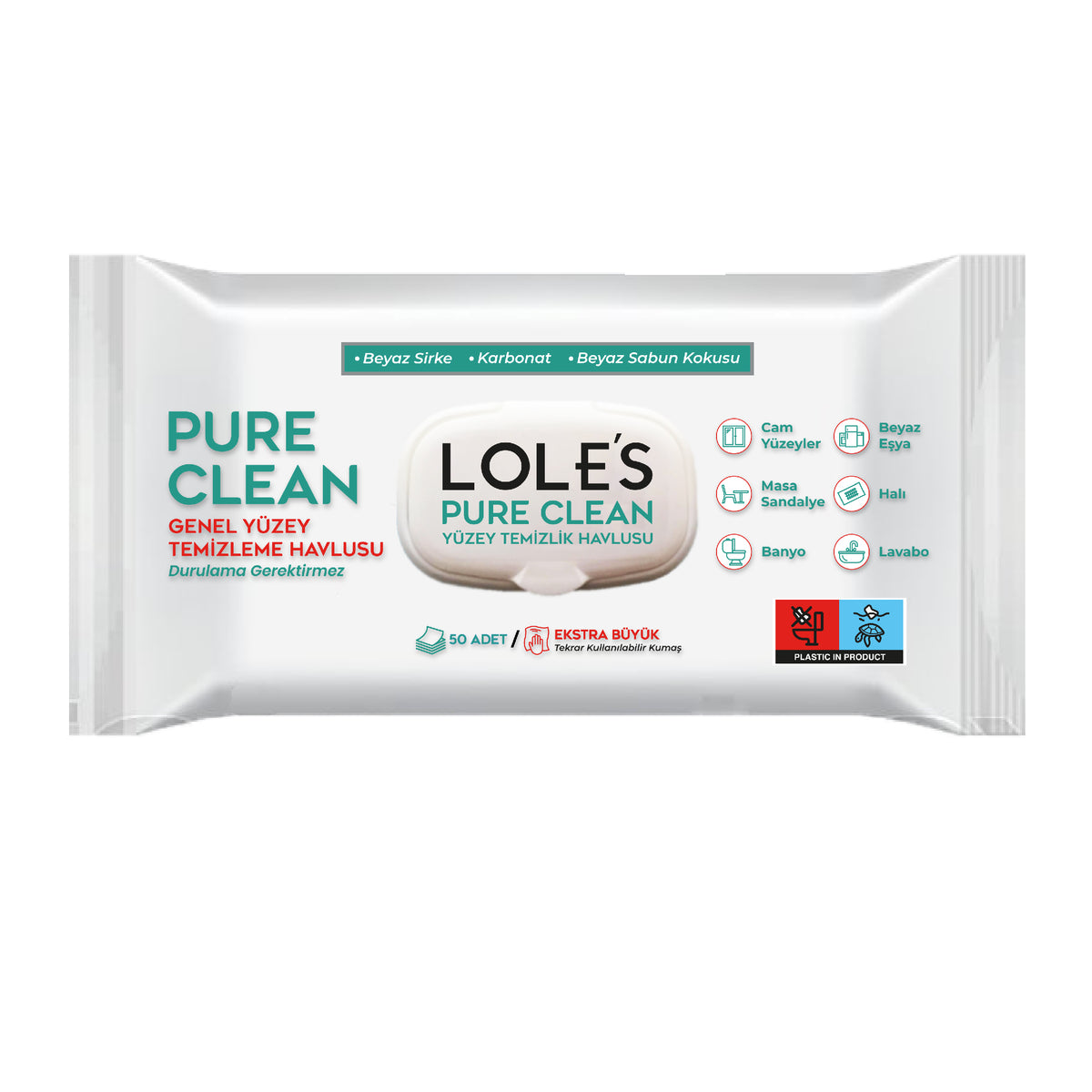 LOLE'S YÜZEY TEMİZLİK HAVLUSU - EXTRA CLEAN Çam Kokulu 50 Adet